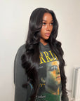 Beautiful woman with long dark wavy hair