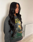 Beautiful woman with long dark wavy hair