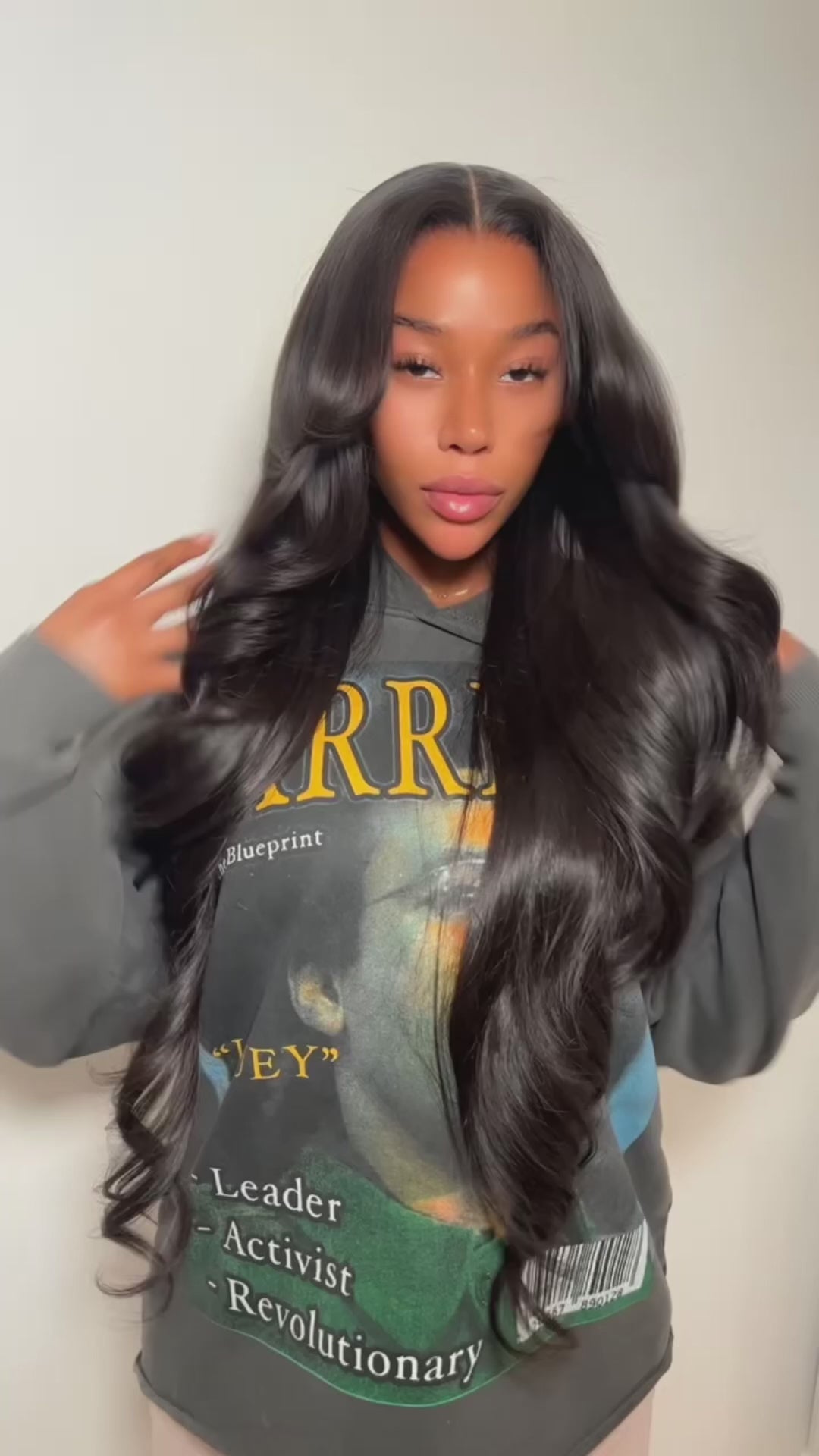 Beautiful woman with long dark wavy hair