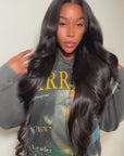 Beautiful woman with long dark wavy hair